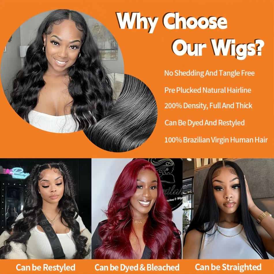 40 Inch Body Wave 5x5 Glueless Wig 100% Human Hair Pre-plucked Brazilian 200 Density 13x6 Lace Frontal Human Hair Wigs for Women